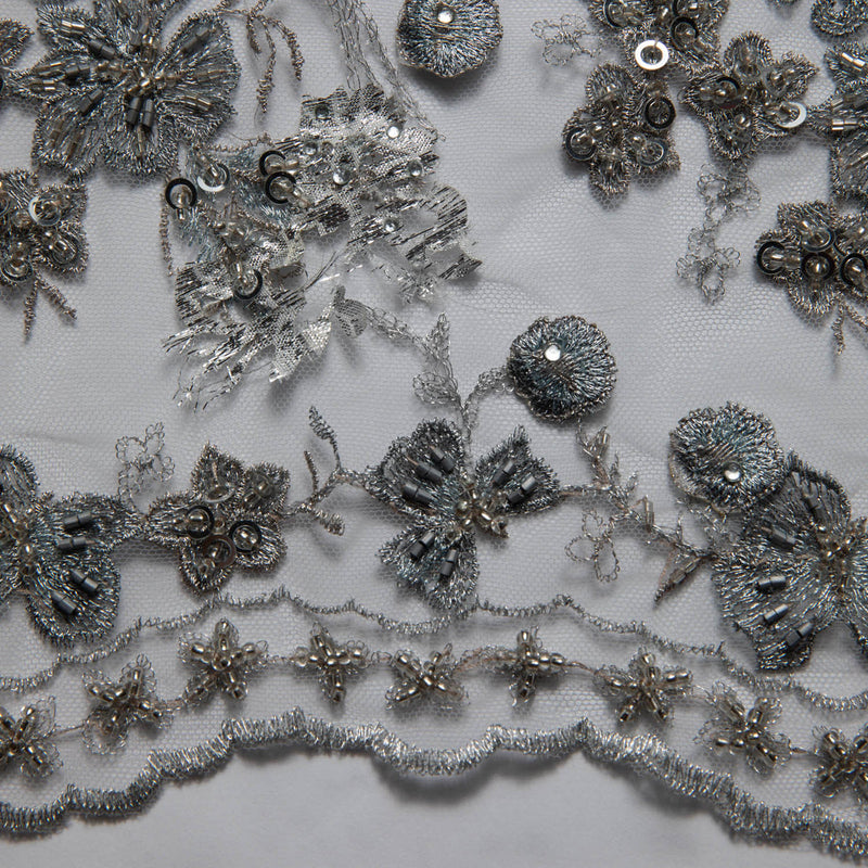 1 Yard ST Tulle Lace Fabric Embroidered Applique Beautiful 3D Floral Pattern 52/54" Wide