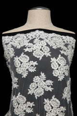 1 Yard Tulle Lace Fabric with Beads and Floral Embroidery – 52/54" Wide Designer Textile