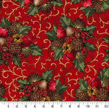 Quilting Cotton Christmas Red Glitter Berries & Bells