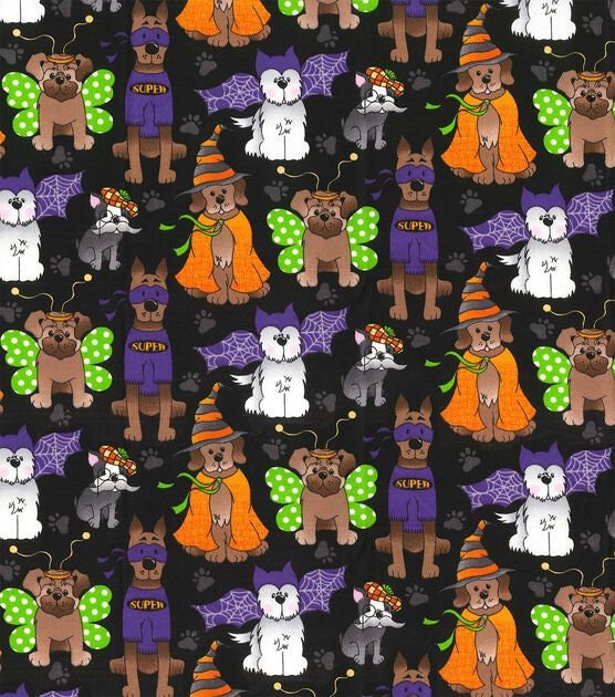 Quilting Cotton Dog Costume Party Black Halloween Fabric Traditions