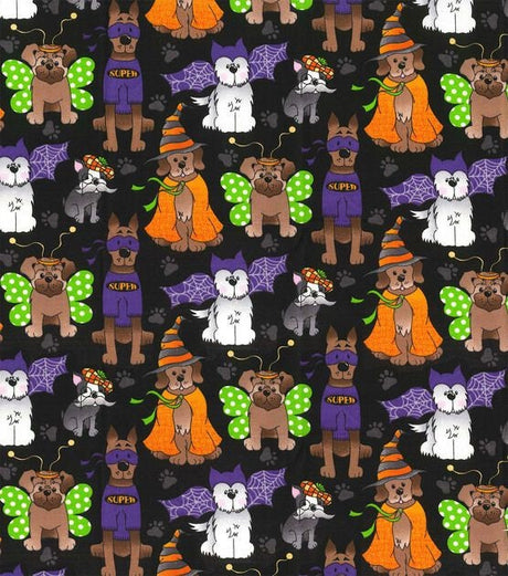Quilting Cotton Dog Costume Party Black Halloween Fabric Traditions