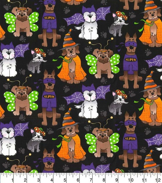 Quilting Cotton Dog Costume Party Black Halloween Fabric Traditions
