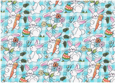 Quilting Cotton Bunnies on Teal Plaid Easter Fabric