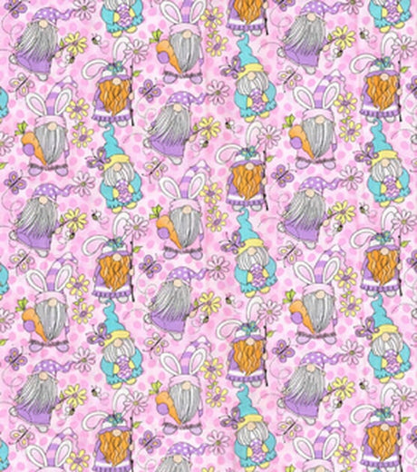 Quilting Cotton Easter Gnomes on Pink Fabric