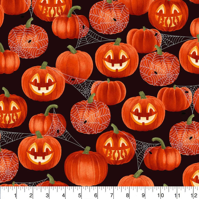Quilting Cotton Glitter Jack O' Lantern Halloween Fabric