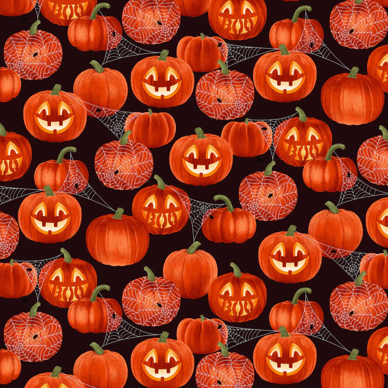 Quilting Cotton Glitter Jack O' Lantern Halloween Fabric