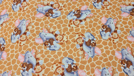 Quilting Cotton Jungle Babies Giraffe Print Brown Robert Kaufman