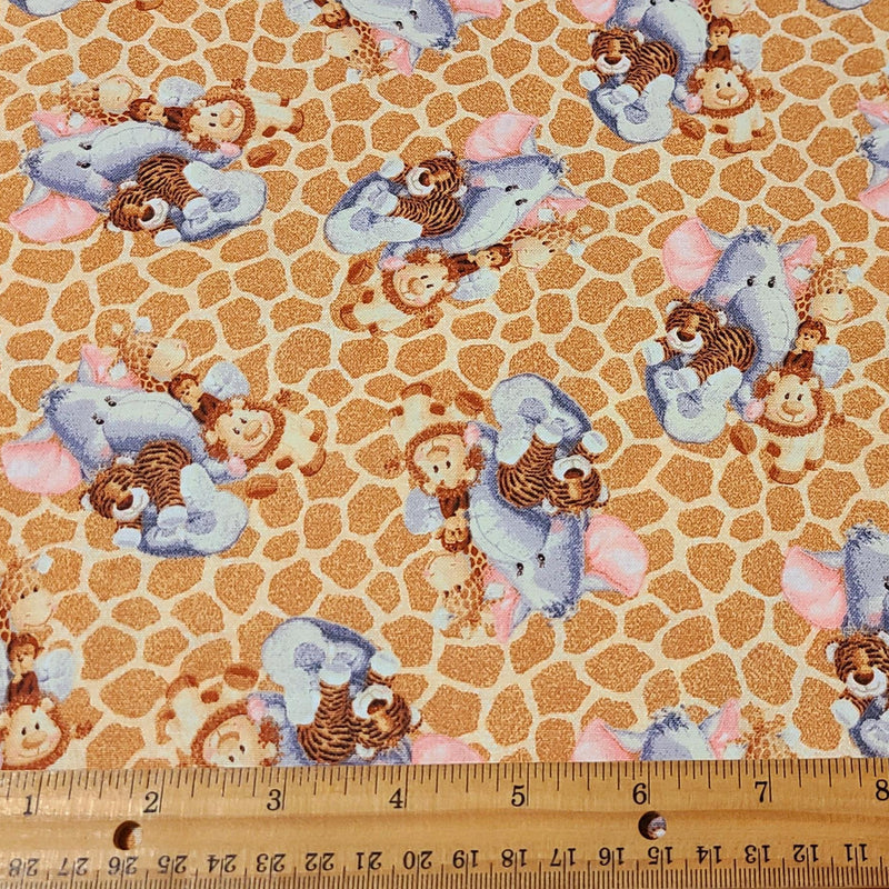 Quilting Cotton Jungle Babies Giraffe Print Brown Robert Kaufman