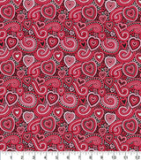 Quilting Cotton Paisley Hearts Black Valentine’s Day Fabric