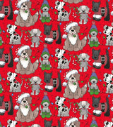 Quilting Cotton Pups on Red Christmas Fabric