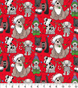 Quilting Cotton Pups on Red Christmas Fabric