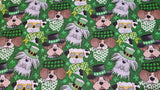 Quilting Cotton St. Patricks Day Dog on Green Fabric