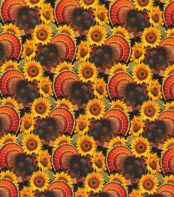 Quilting Cotton Turkeys and Sunflowers Harvest Fabric