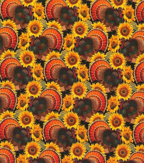 Quilting Cotton Turkeys and Sunflowers Harvest Fabric