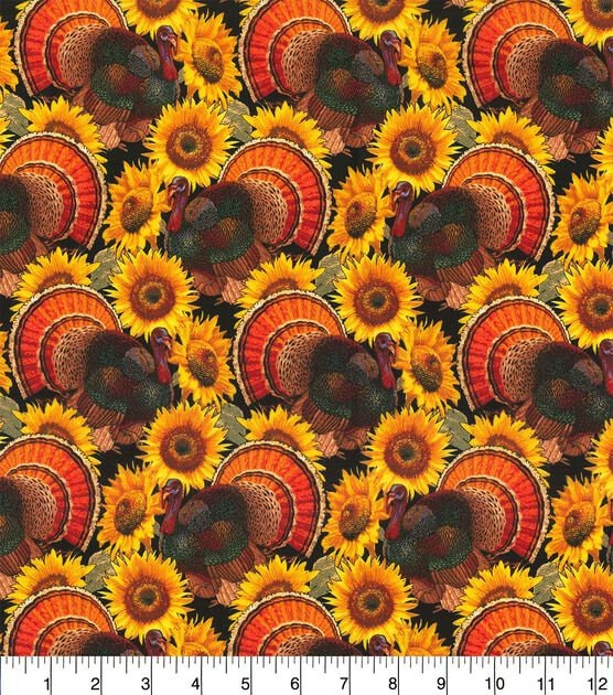 Quilting Cotton Turkeys and Sunflowers Harvest Fabric