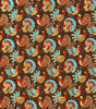 Quilting Cotton Fall Teal Turkeys on Brown Fabric