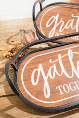 Metal & Engraved Wood Harvest Design Tray - Set of 2