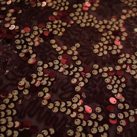 Fame Stretch Mesh Sequin Polyester Fabric - 2-Way Stretch, Embroidered Sequins, 50" Width, 287 GSM (1 Yard)
