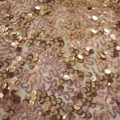 Fame Stretch Mesh Sequin Polyester Fabric - 2-Way Stretch, Embroidered Sequins, 50" Width, 287 GSM (1 Yard)