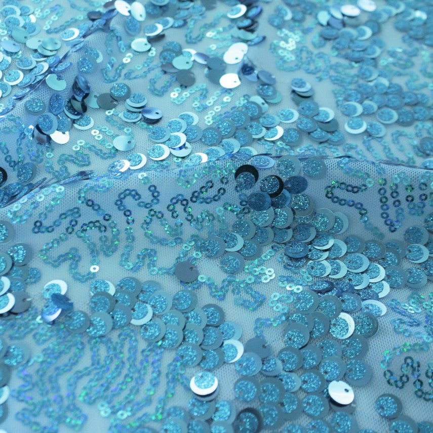 Fame Stretch Mesh Sequin Polyester Fabric - Embroidered Sequins, 50" Width, 2-Way Stretch (1 Yard)