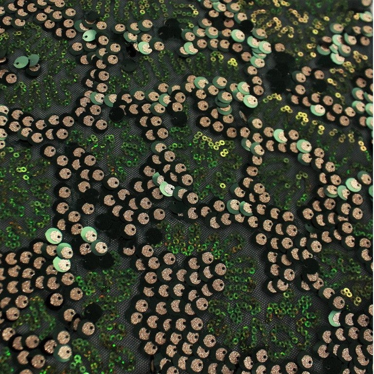Fame Stretch Mesh Sequin Polyester Fabric - Embroidered Sequins, 50" Width, 2-Way Stretch (1 Yard)