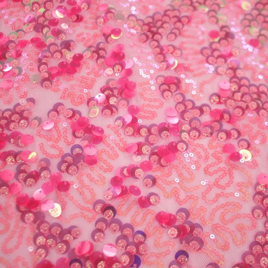 Fame Stretch Mesh Sequin Polyester Fabric - 2-Way Stretch, Embroidered Sequins, 50" Width, 287 GSM (1 Yard)