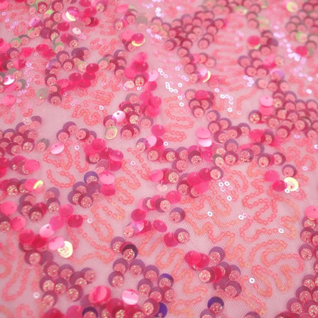 Fame Stretch Mesh Sequin Polyester Fabric - 2-Way Stretch, Embroidered Sequins, 50" Width, 287 GSM (1 Yard)