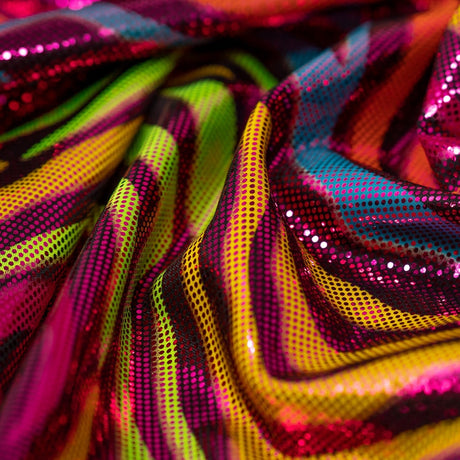 Foiled Spandex Fabric Fuchsia and Turquoise