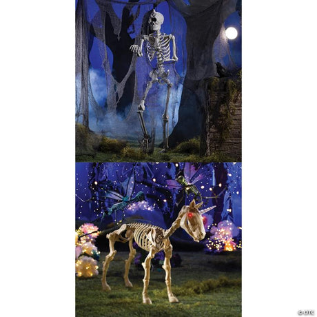 RADYAN Fantasy Skeleton Decorating Kit with Life-Size Cyclops and Unicorn, 2-Piece shown in a clear product image