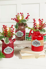 12" Lighted Metal Milk Can with Pine & Berry Arrangement
