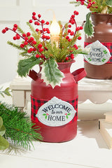 12" Lighted Metal Milk Can with Pine & Berry Arrangement