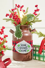 12" Lighted Metal Milk Can with Pine & Berry Arrangement