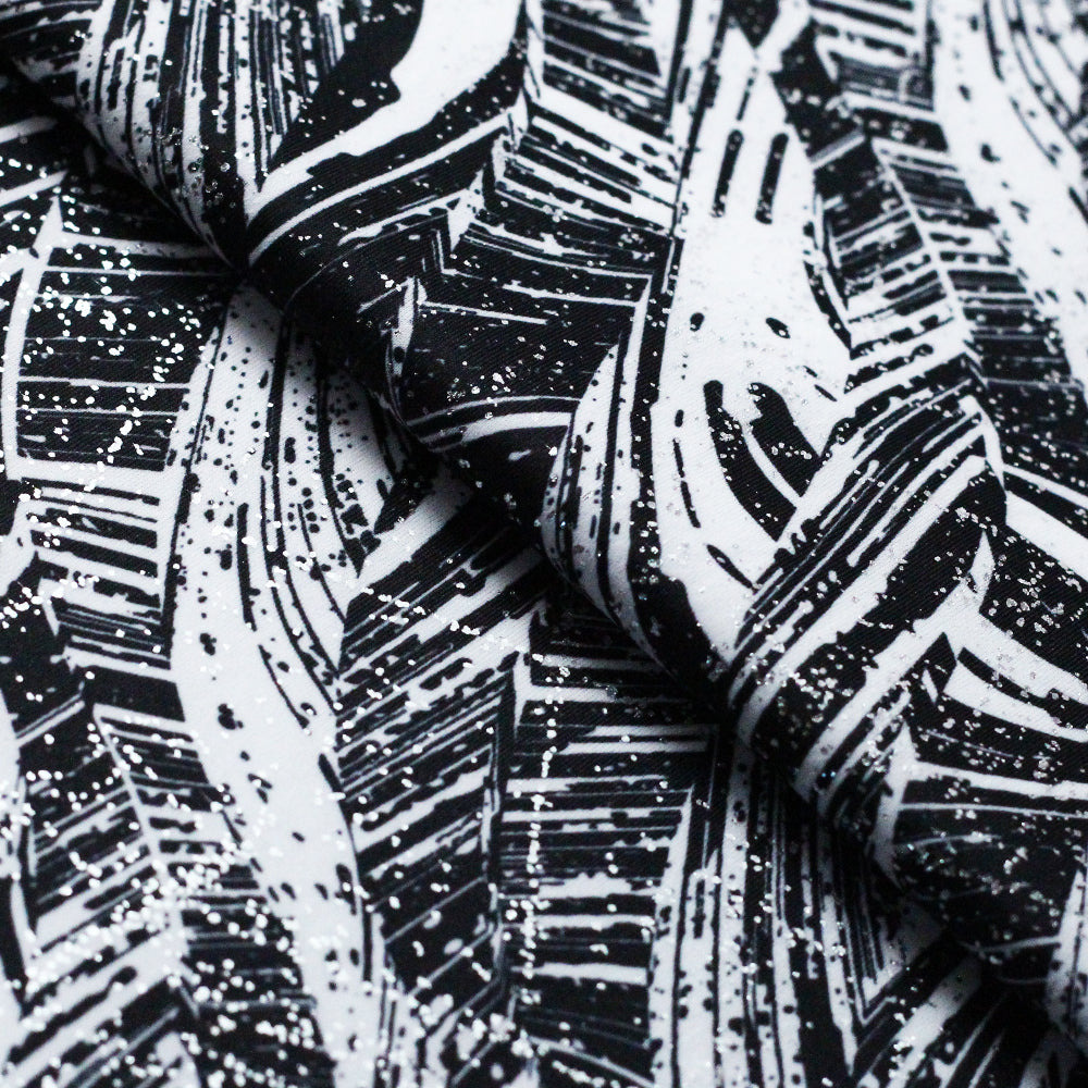 Fashion Tribe Nylon Spandex Fabric - Black/White Tribal Print, 58/60" Width (1 Yard)