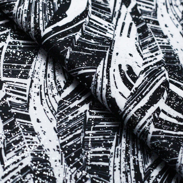 Fashion Tribe Nylon Spandex Fabric - Black/White Tribal Print, 58/60" Width (1 Yard)