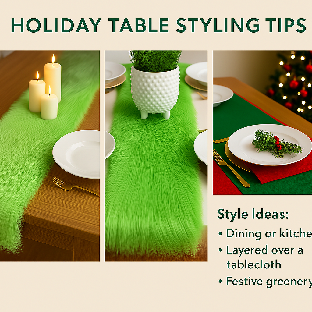 Faux Fur Table Runner Lime Green