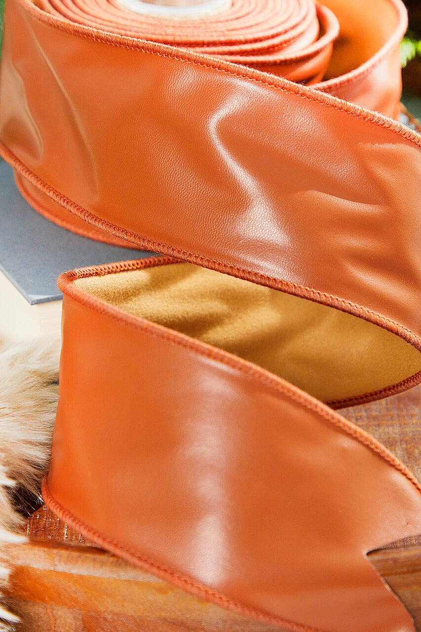 2.5" x 10 Yard Cognac Faux Leather Ribbon