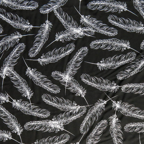 Nylon Spandex Swimsuit Fabric Feathers on Black