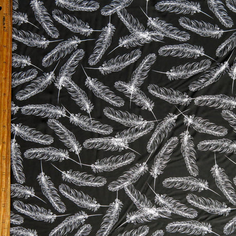 Nylon Spandex Swimsuit Fabric Feathers on Black