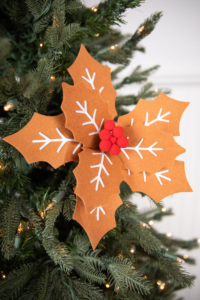 22” x 12" Gingerbread Poinsettia Stem with Red Berries