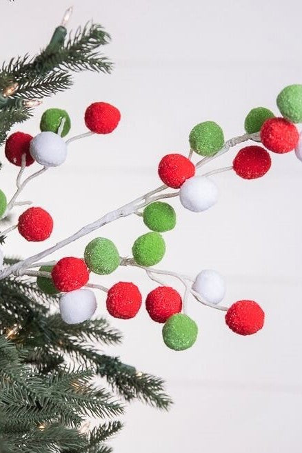28 Inch Felt Ball Spray – Red, White & Green Festive Texture for North Pole Holiday Décor