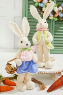 17" Felt Bunny with Egg Easter Spring Decorative Figurine Boy and Girl Bunny Set with Pastel Details and Basket Accent for Seasonal Home Decor