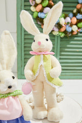 17" Felt Bunny with Egg Easter Spring Decorative Figurine Boy and Girl Bunny Set with Pastel Details and Basket Accent for Seasonal Home Decor