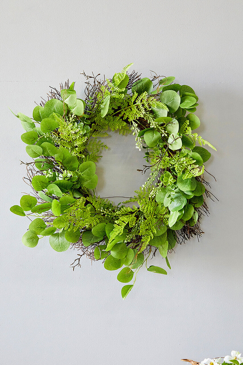 22 InchEucalyptus Fern Wreath Decorative Artificial Greenery Door Wall Wreath