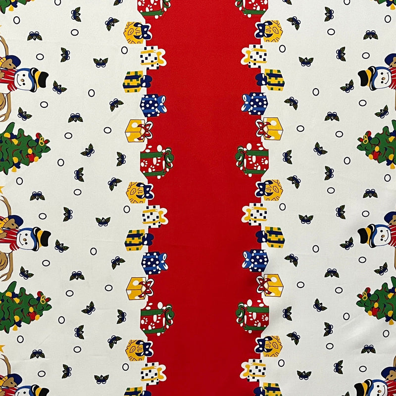 Festive Friends Polyester Fabric - Off-White Christmas Character Print, 59" Width (1 Yard)