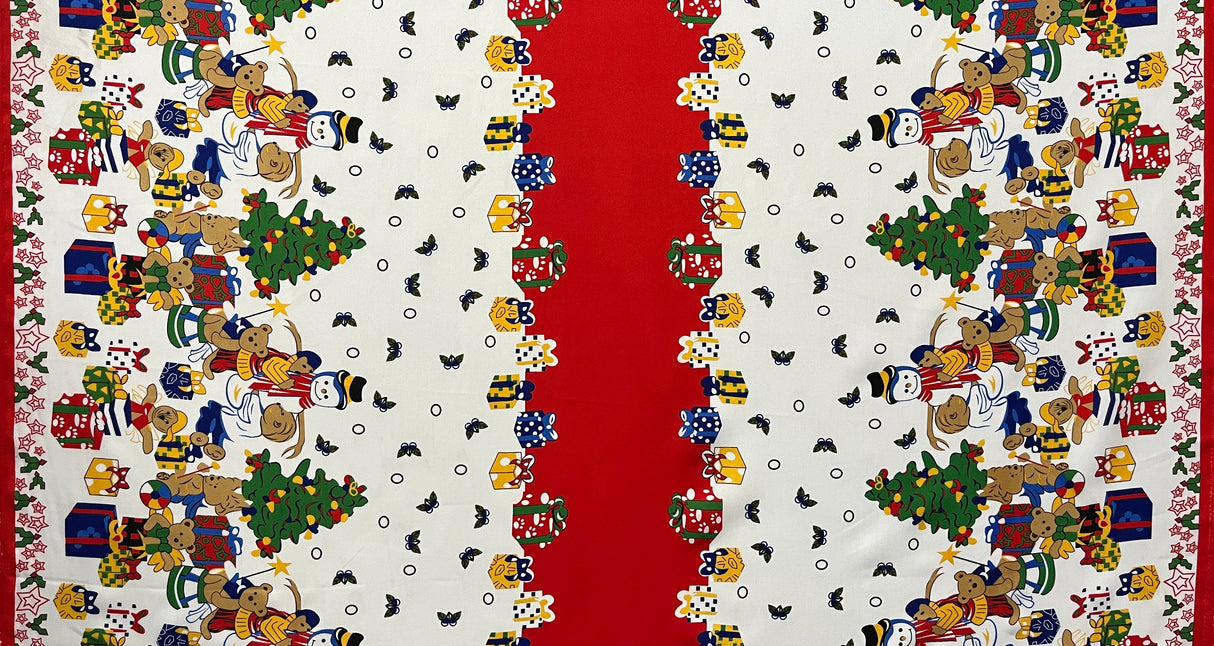 Festive Friends Polyester Fabric - Off-White Christmas Character Print, 59" Width (1 Yard)