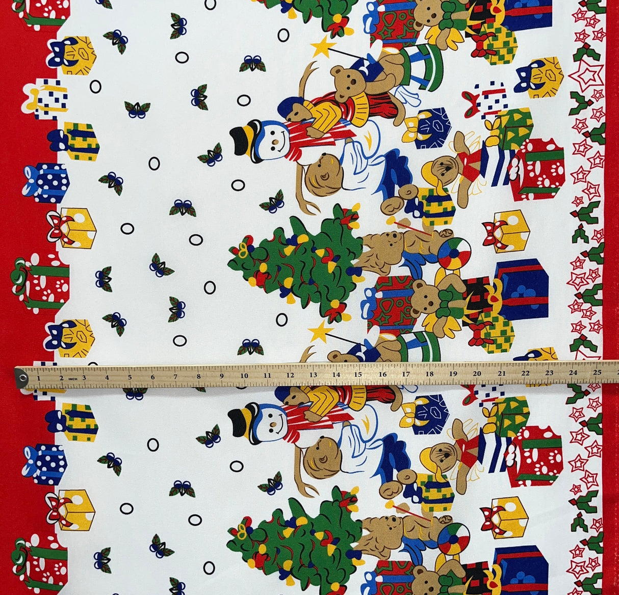 Festive Friends Polyester Fabric - Off-White Christmas Character Print, 59" Width (1 Yard)