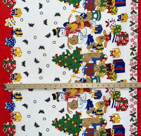 Festive Friends Polyester Fabric - Off-White Christmas Character Print, 59" Width (1 Yard)