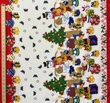 Festive Friends Polyester Fabric - Off-White Christmas Character Print, 59" Width (1 Yard)