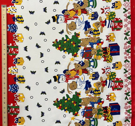 Festive Friends Polyester Fabric - Off-White Christmas Character Print, 59" Width (1 Yard)