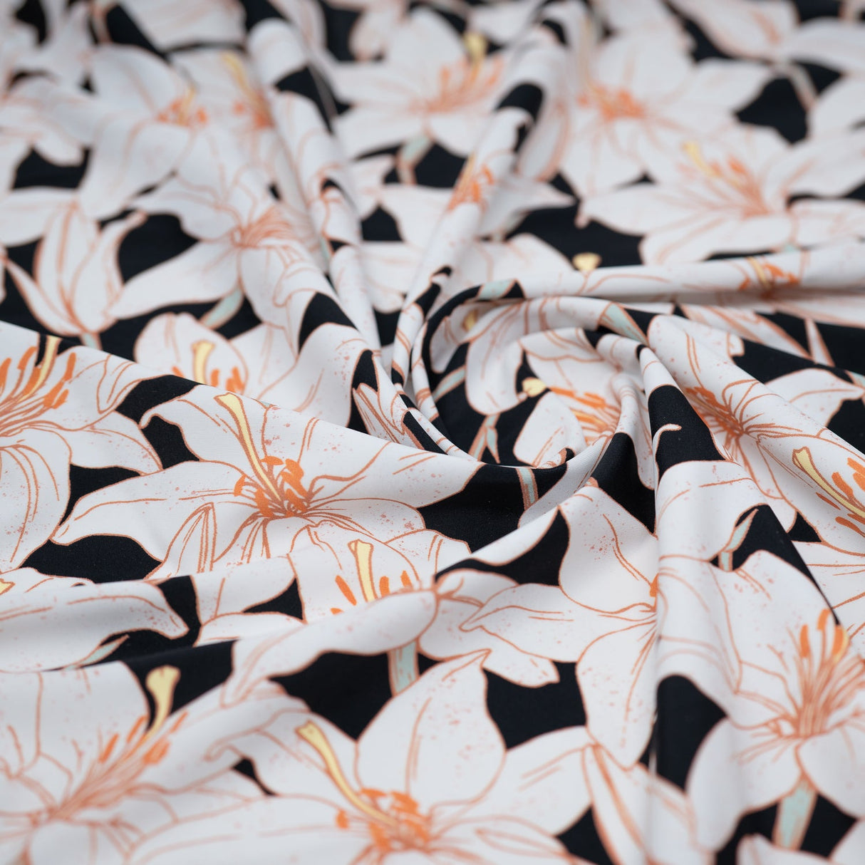 Printed Spandex Fabric White Lilies
